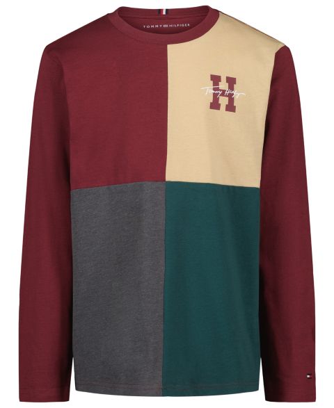 Детский лонгслив Tommy Hilfiger в стиле колор-блок из четырёх вставок, 2T-7, цвет: Zinfandel