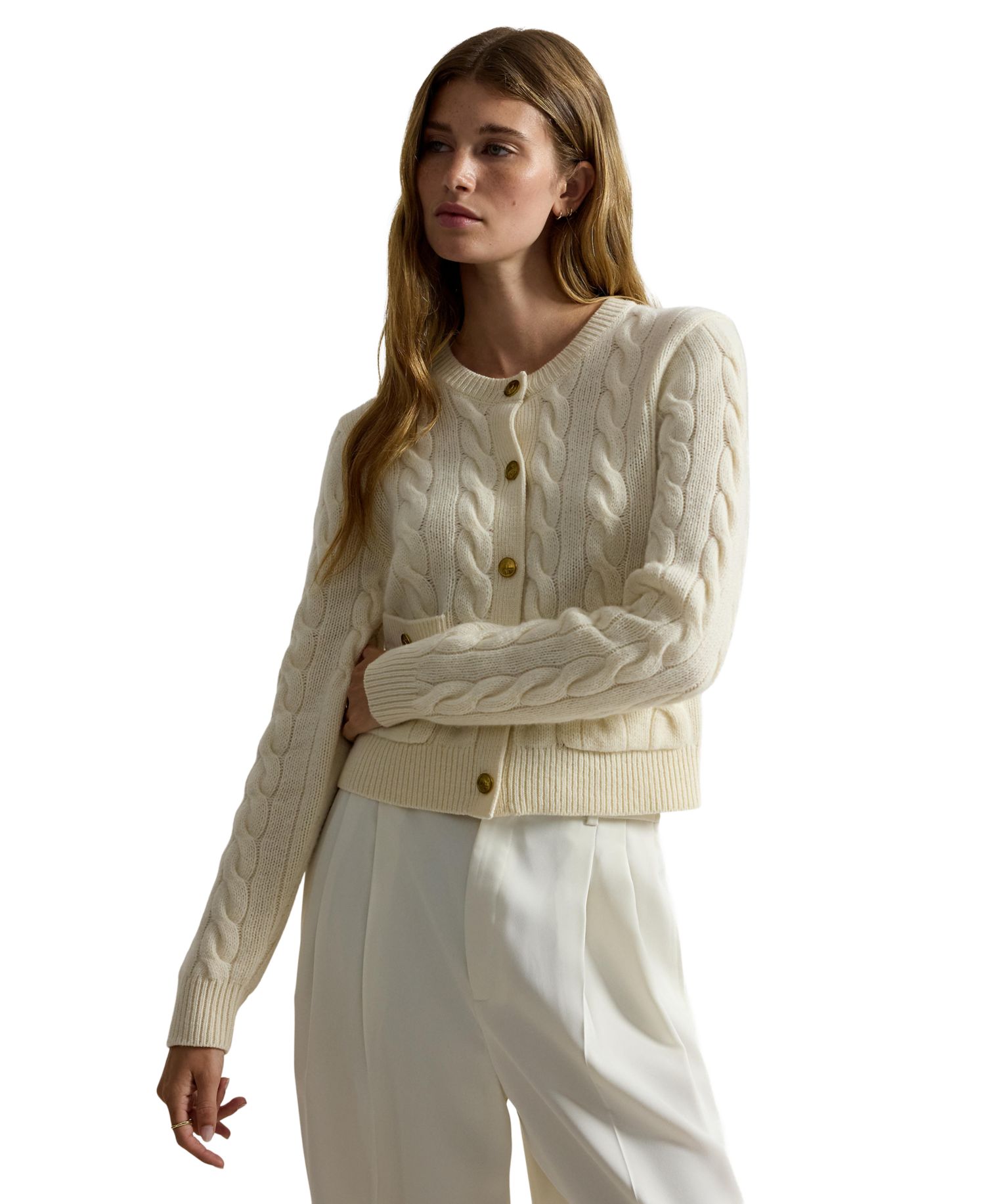 Women's Wool-Cashmere Cable-Knit Cropped Cardigan