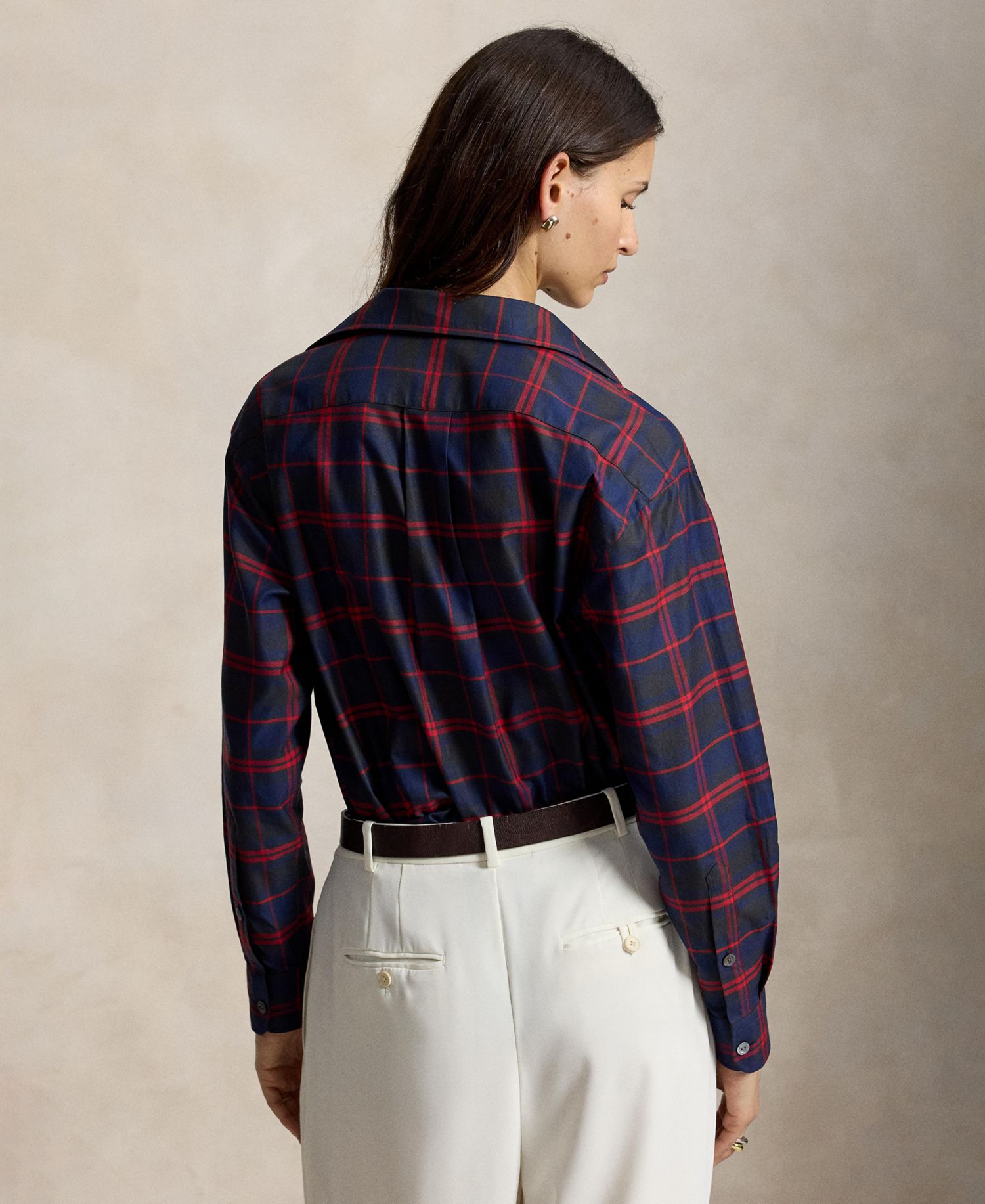 Women's Plaid Relaxed-Fit Cotton-Twill Button-Down Shirt