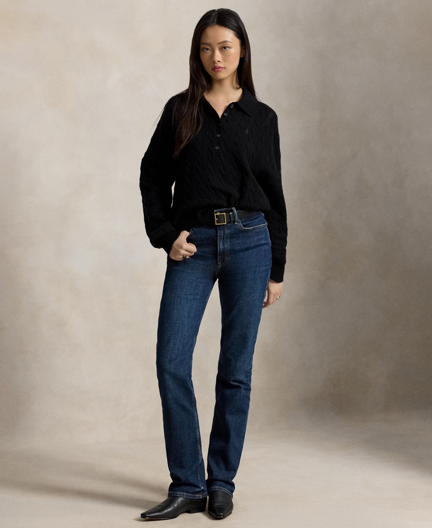 Women's Cable-Knit Wool-Cashmere Polo-Collar Sweater