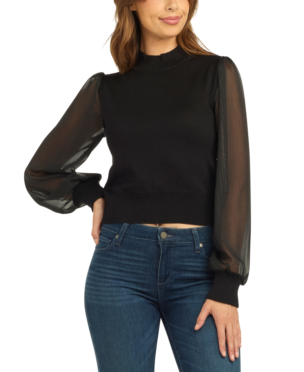 Bcx Women's Mock Neck Long-sleeve Pullover Sweater In Black