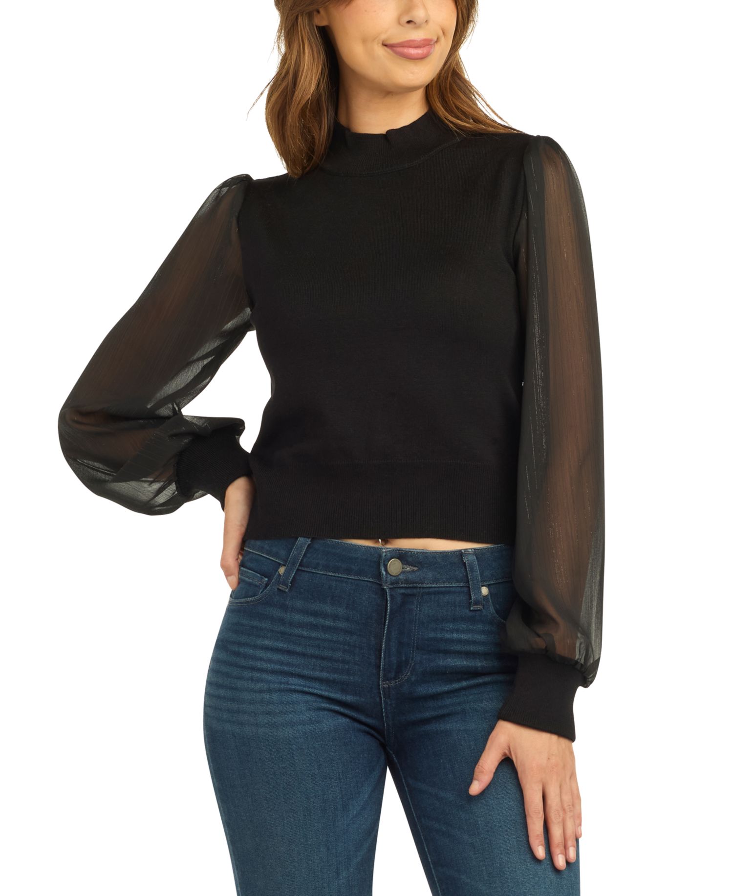 Juniors' Mock Neck Long-Sleeve Pullover Sweater