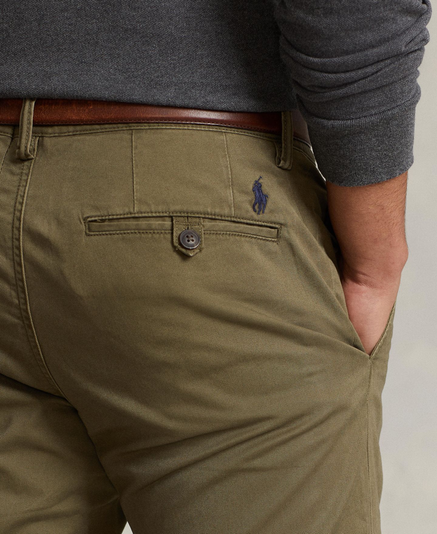 Мужские брюки Polo Ralph Lauren Stretch Slim Fit Chino, цвет: Оливковый — фото 3