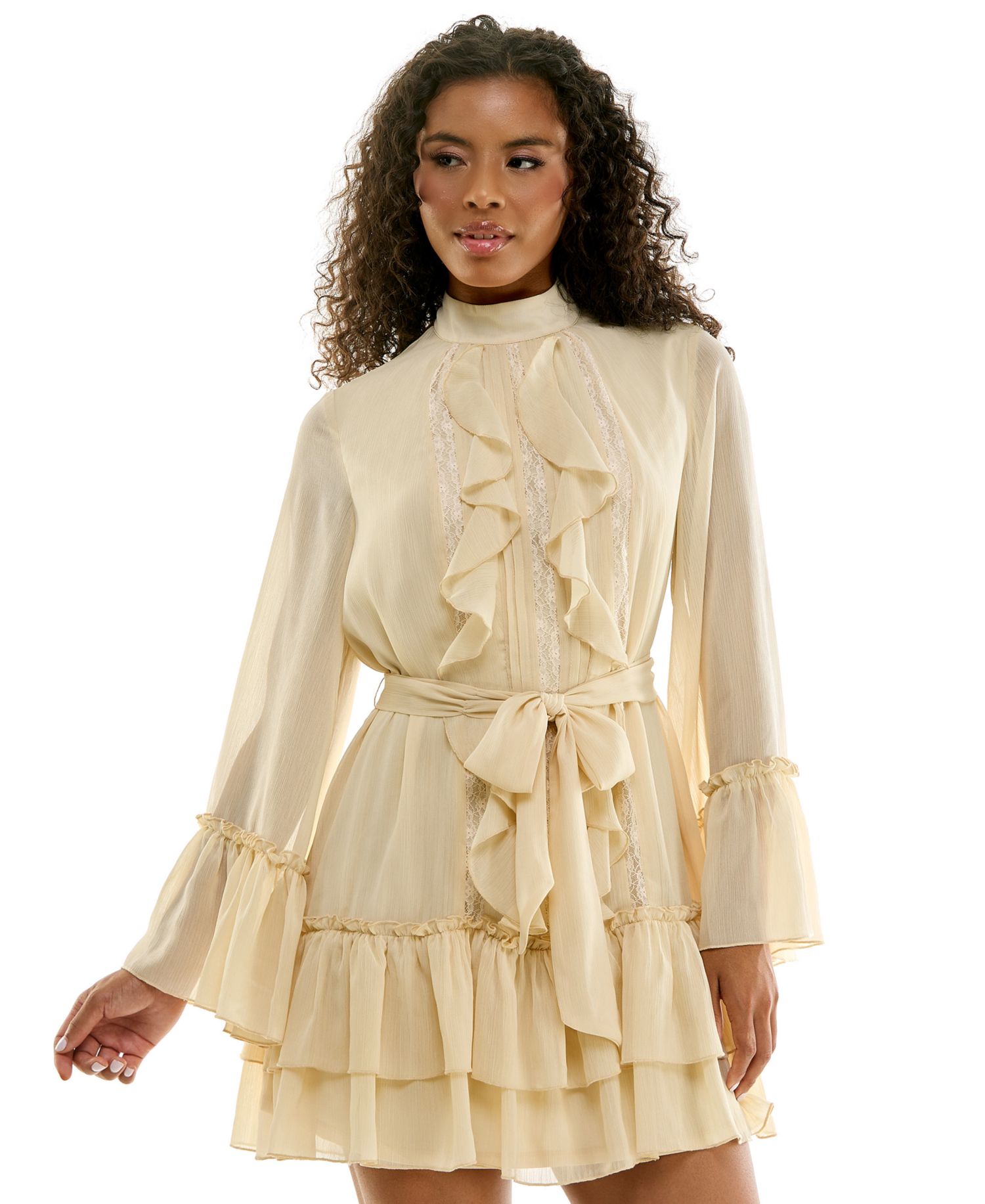 Women's Ruffled Lace Tiered Mini Dress