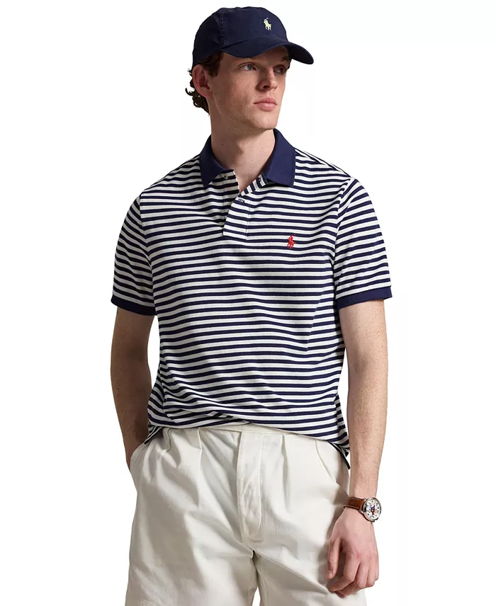 Classic Fit Striped Mesh Polo Shirt