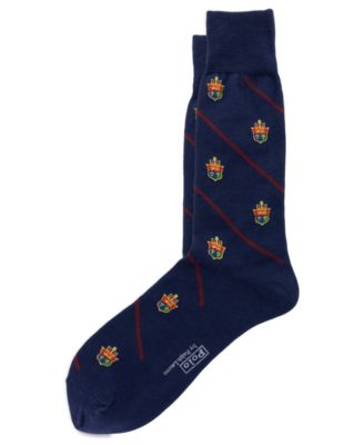 Men's Heraldic Club Slack Single Dress Striped Ribbed-Cuff Crew Socks