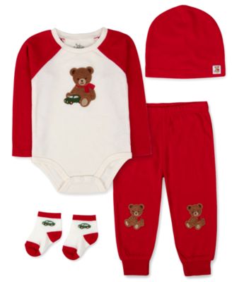 Baby Boys' My First Christmas Long-Sleeve Teddy Bear Bodysuit, Pants, Hat and Socks, 4-Piece Set