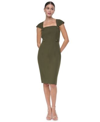 Women's Cap-Sleeve Square-Neck Crepe Midi Dress