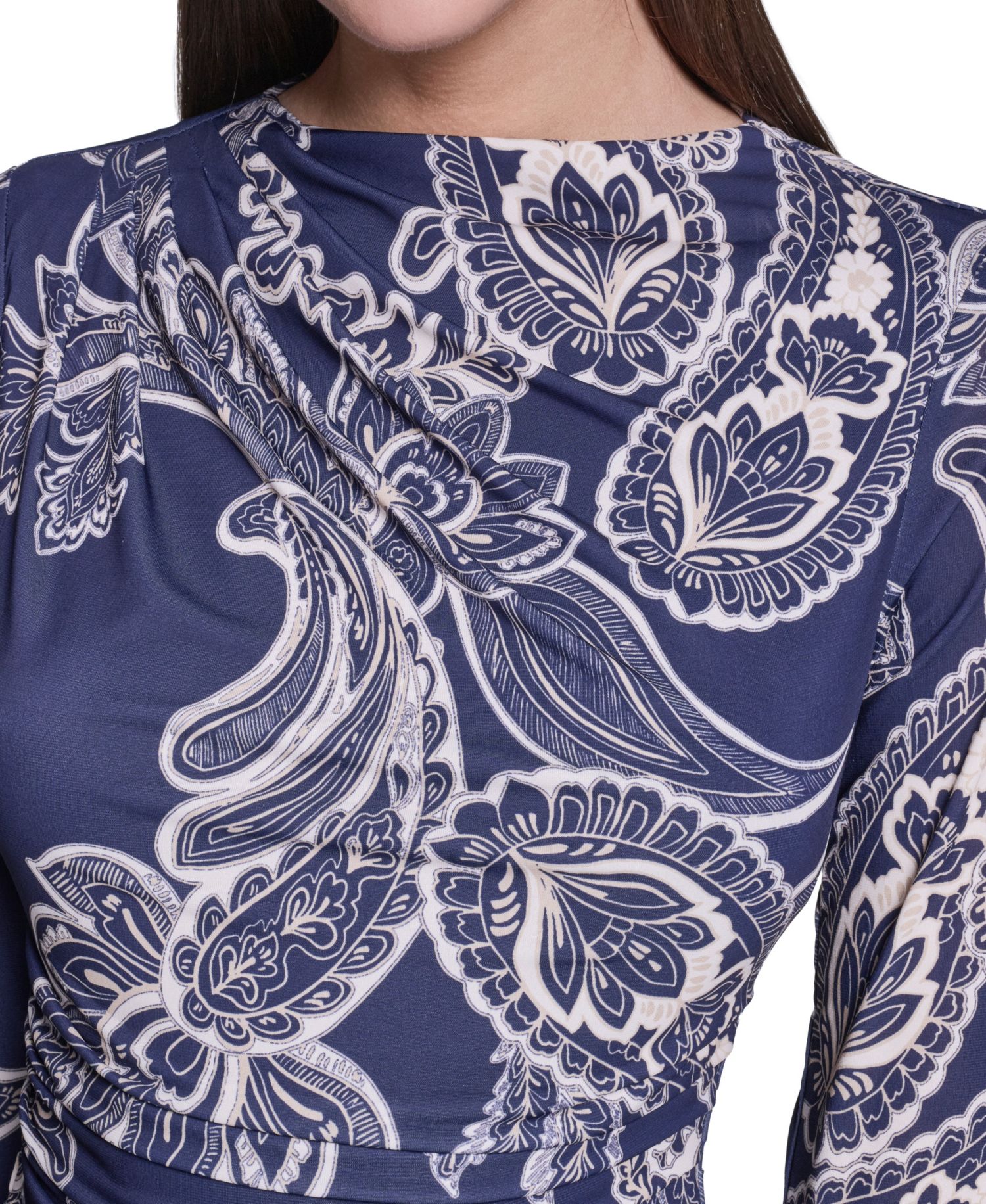 Women's Long-Sleeve Paisley-Print A-Line Midi Dress