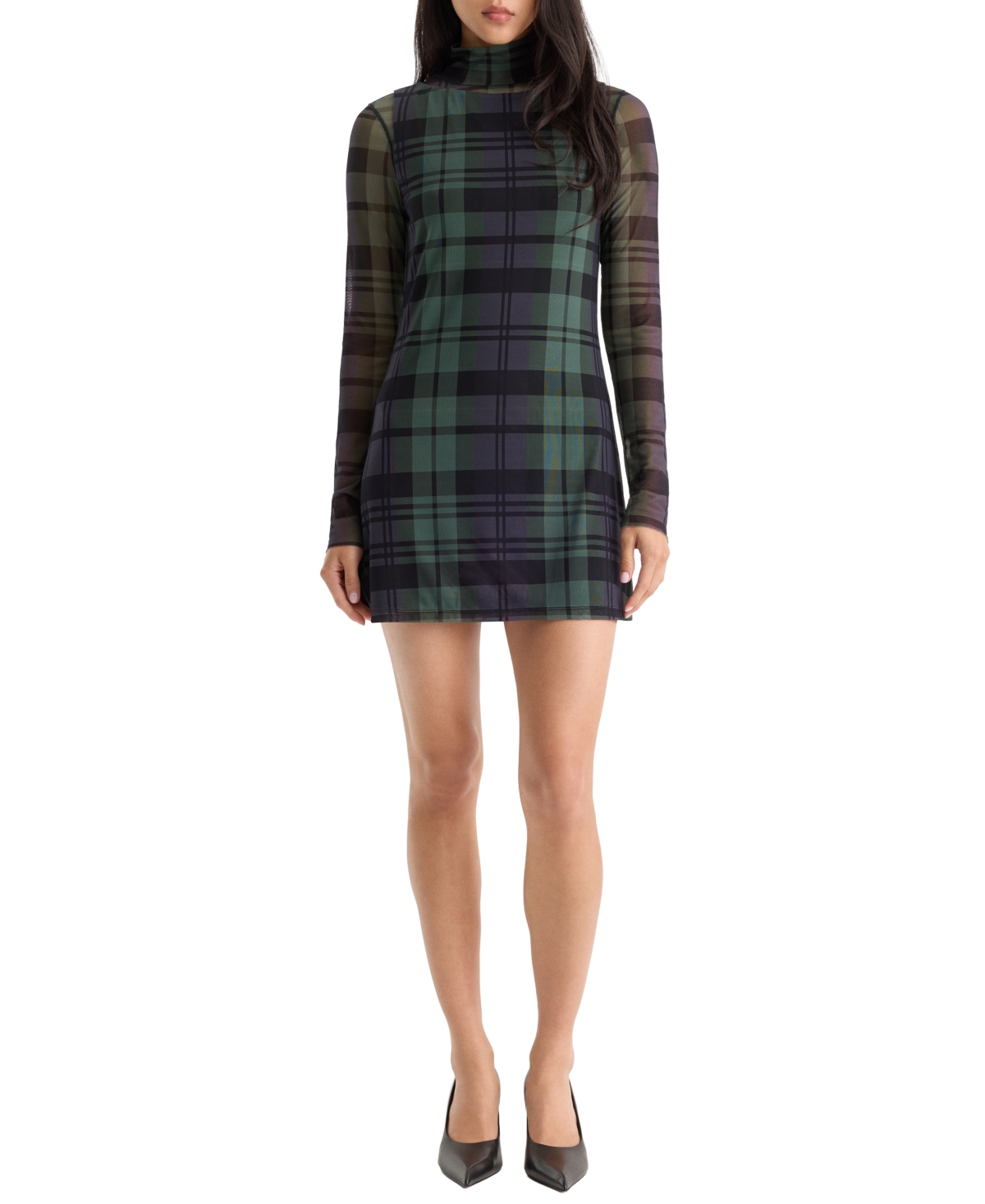 Good American Women's Mesh Plaid Mini Dress