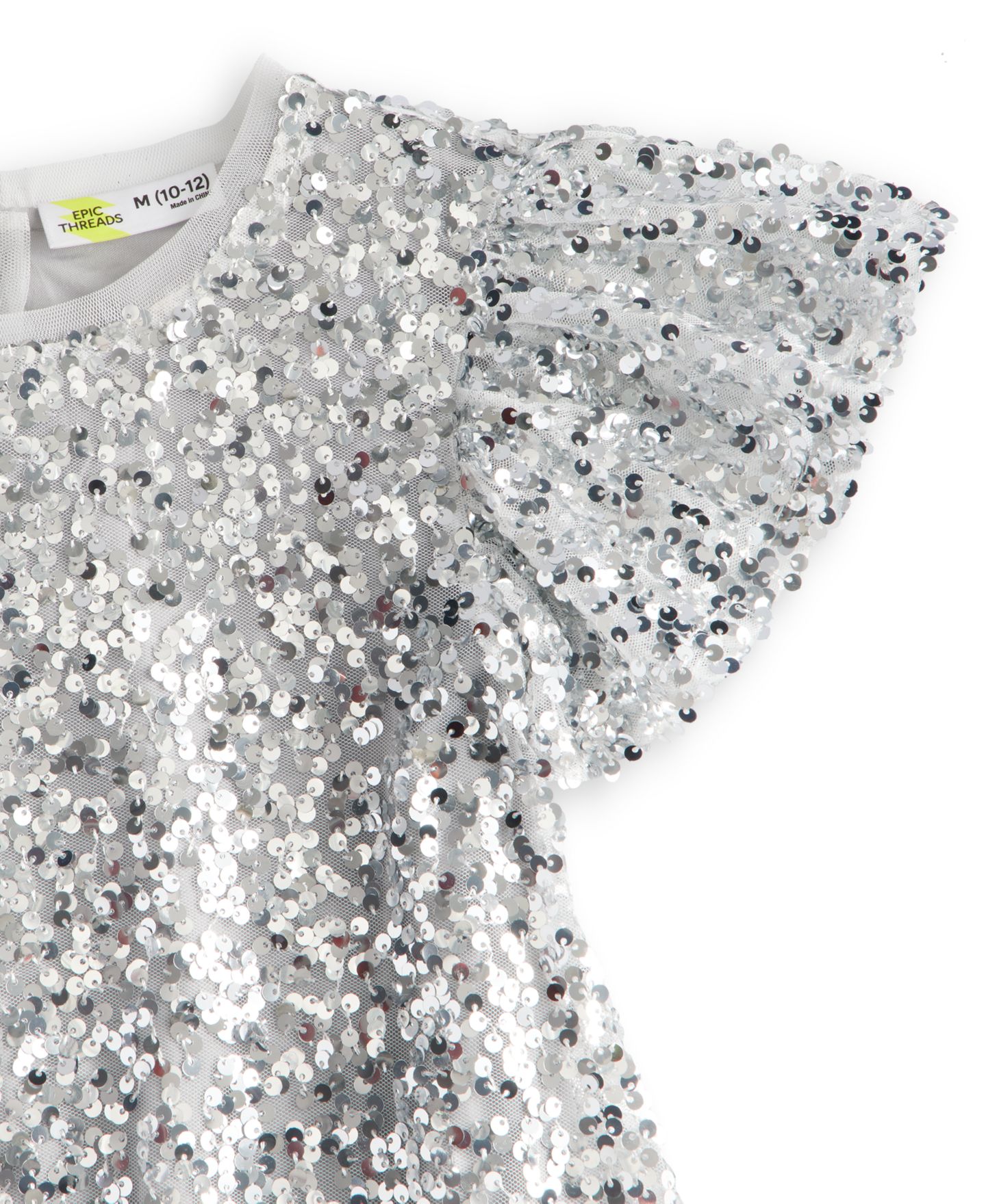 Платье Epic Threads Sequin Flutter-Sleeve A-Line Dress для девочек, цвет: Серебряный — фото 5