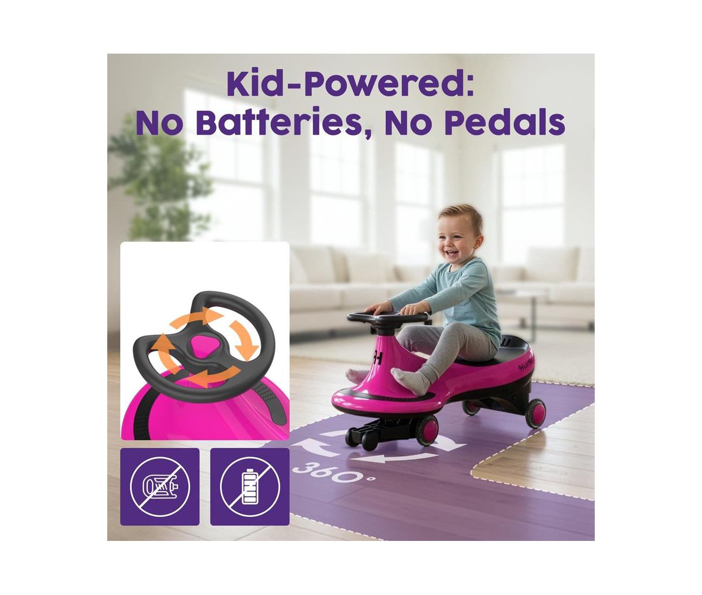 Детская игрушка Hurtle Swing Car 360-Degree Steering Ride-On Toy, Ages 2+, цвет: Розовый — фото 2