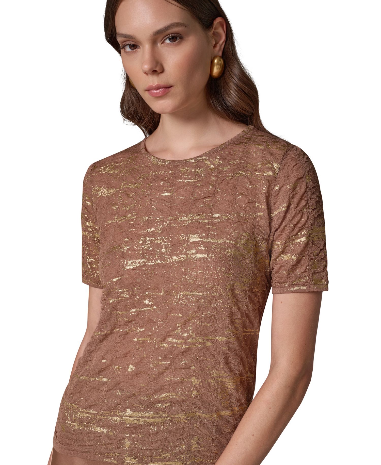 Women's Metallic Crewneck Short-Sleeve Sweater
