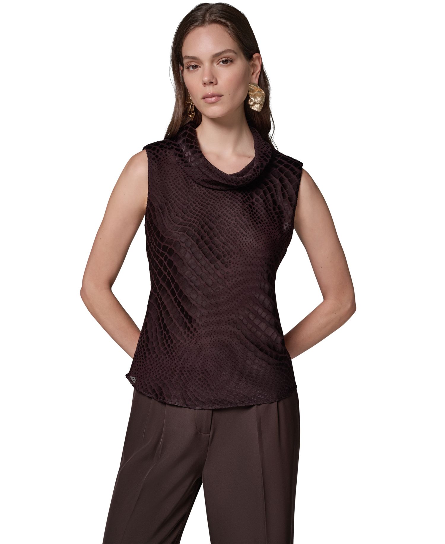 Women's Snake-Print Sleeveless Cowl-Neck Blouse