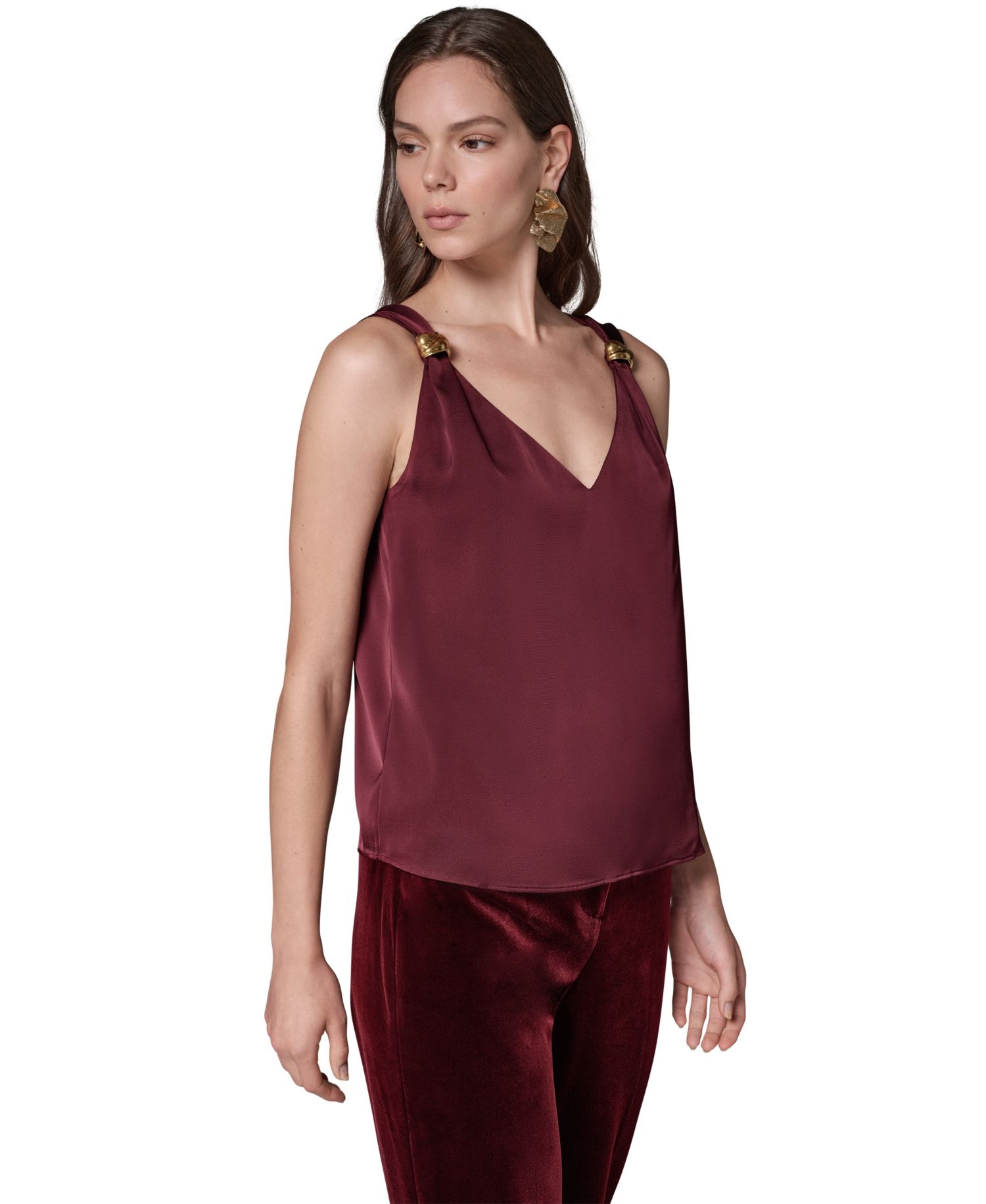 Women's Sleeveless V-Neck Satin Blouse