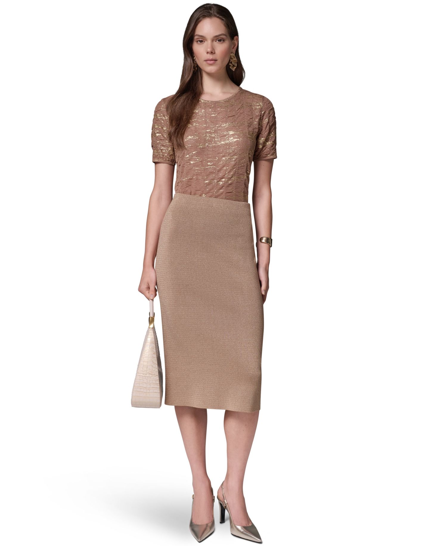 Women's Straight Knit Midi High-Waisted Skirt