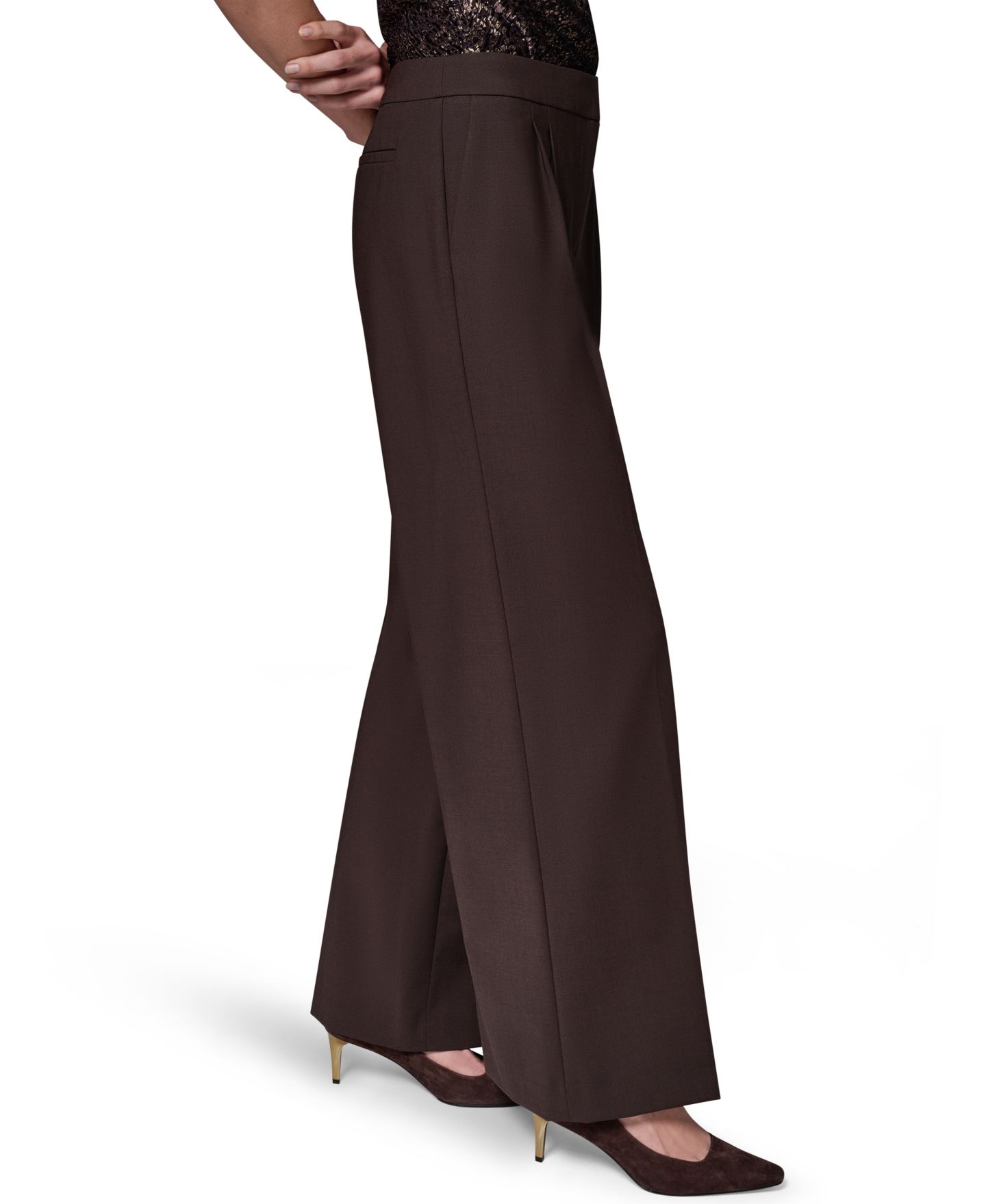 Женские брюки Donna Karan New York High-Waist Wide-Leg Pleated Trousers, цвет: Тёмно-коричневый — фото 3