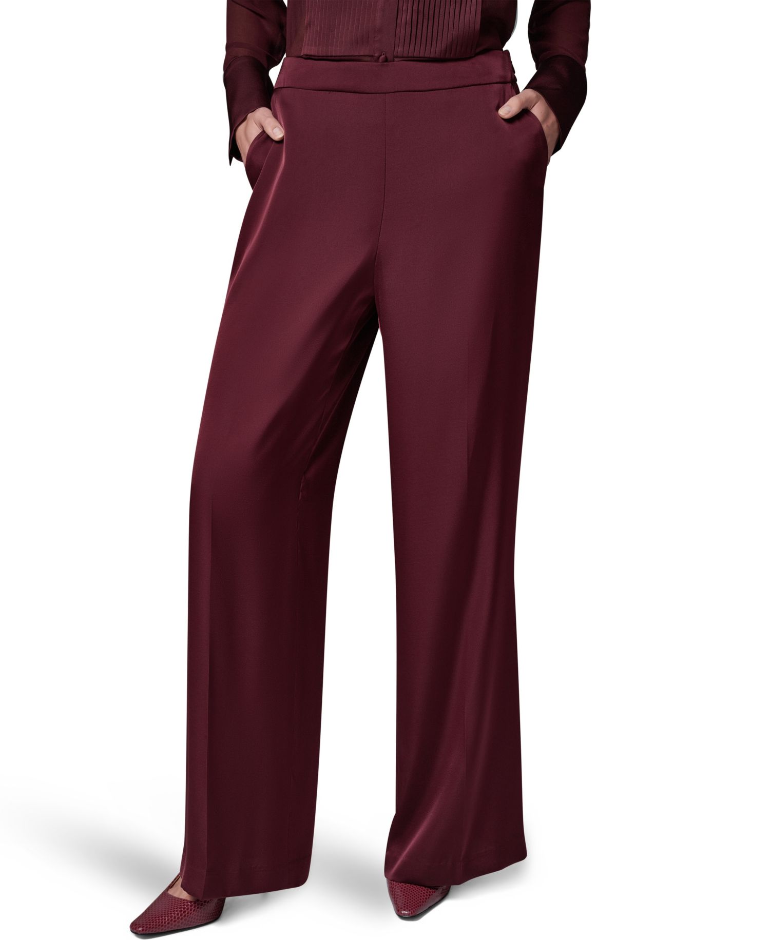 Women's Wide-Leg Satin Side-Zip Pants