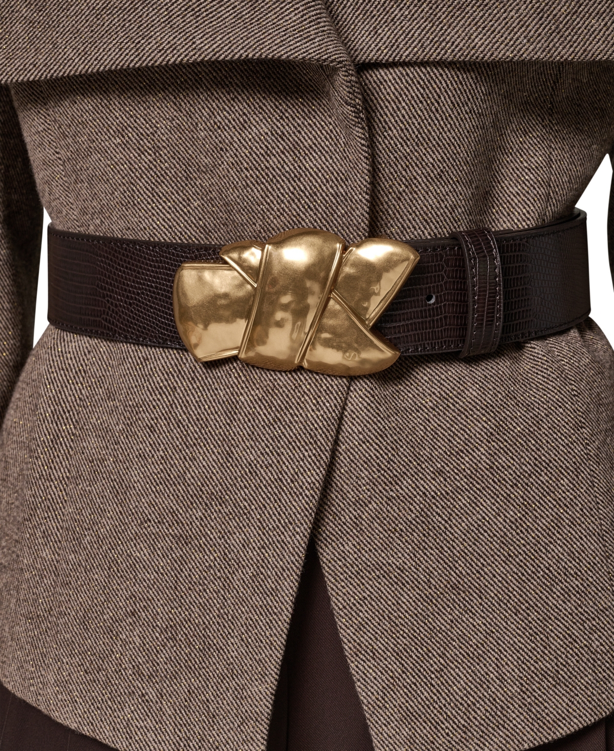 Donna Karan New York Women's DK192 Cropped Shoulder-Padded Belted Blazer