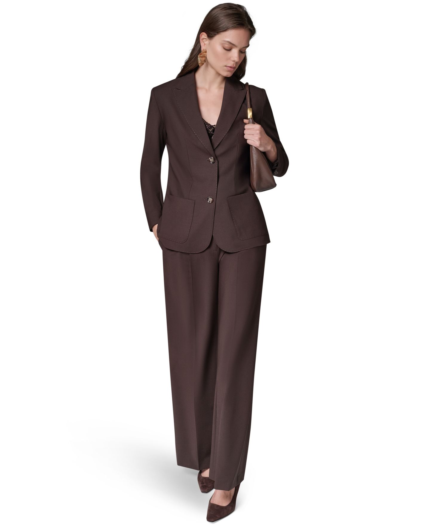 Женский пиджак Donna Karan New York Women Oversized Notch Lapel Blazer, цвет: Тёмно-коричневый — фото 8