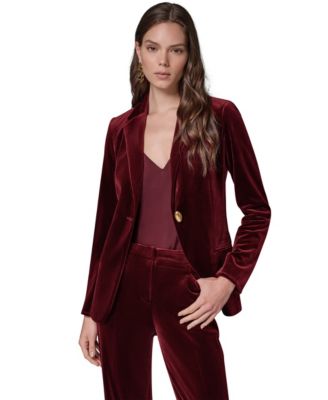 Women's Classic Velvet 1-Button Shoulder-Padded Blazer