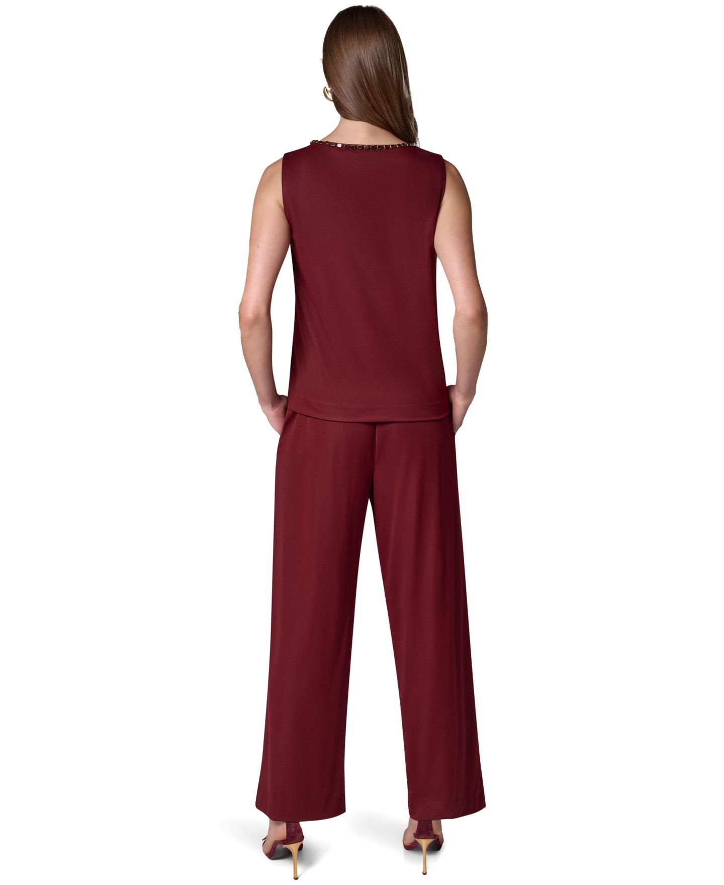 Женский топ на бретелях Donna Karan New York с бисером и вырезом-лодочка, без рукавов, цвет: Чёрный вишнёвый — фото 5