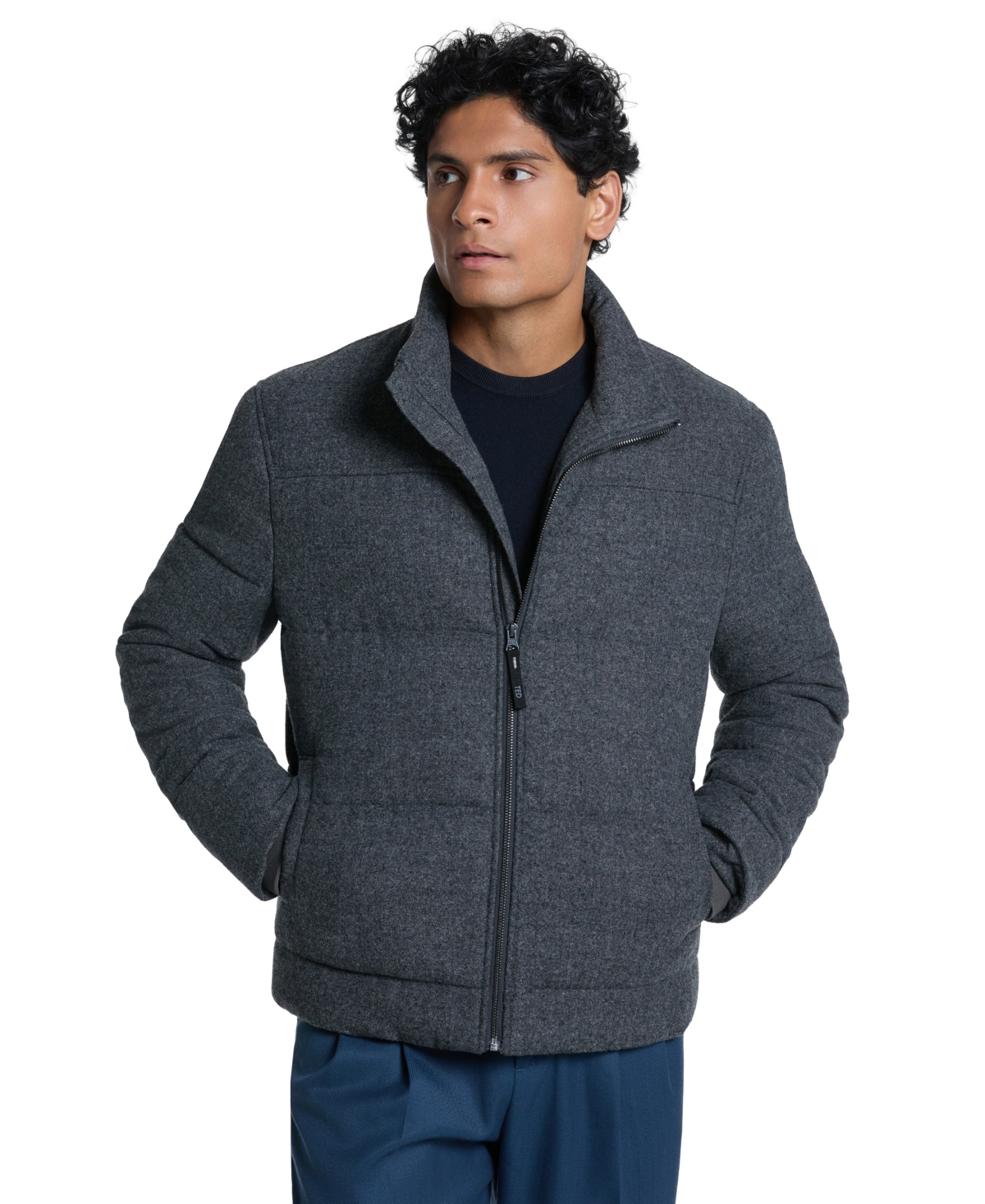 Ted By Ted Baker Men's Quilted Stand Collar Flannel Jacket In Charcoal