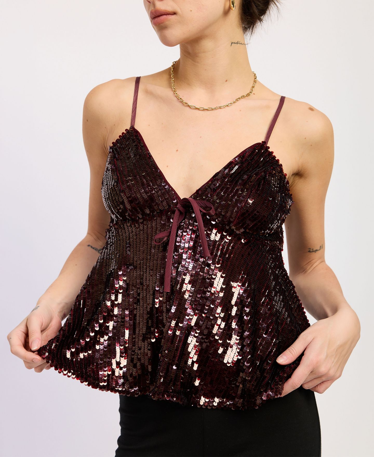 Женский топ En Saison Sasha Sequin Tie-Front Camisole, цвет: Бордо — фото 4