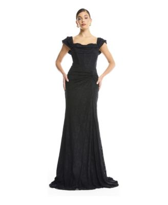 Women's Off-Shoulder Ruched Lace Gown