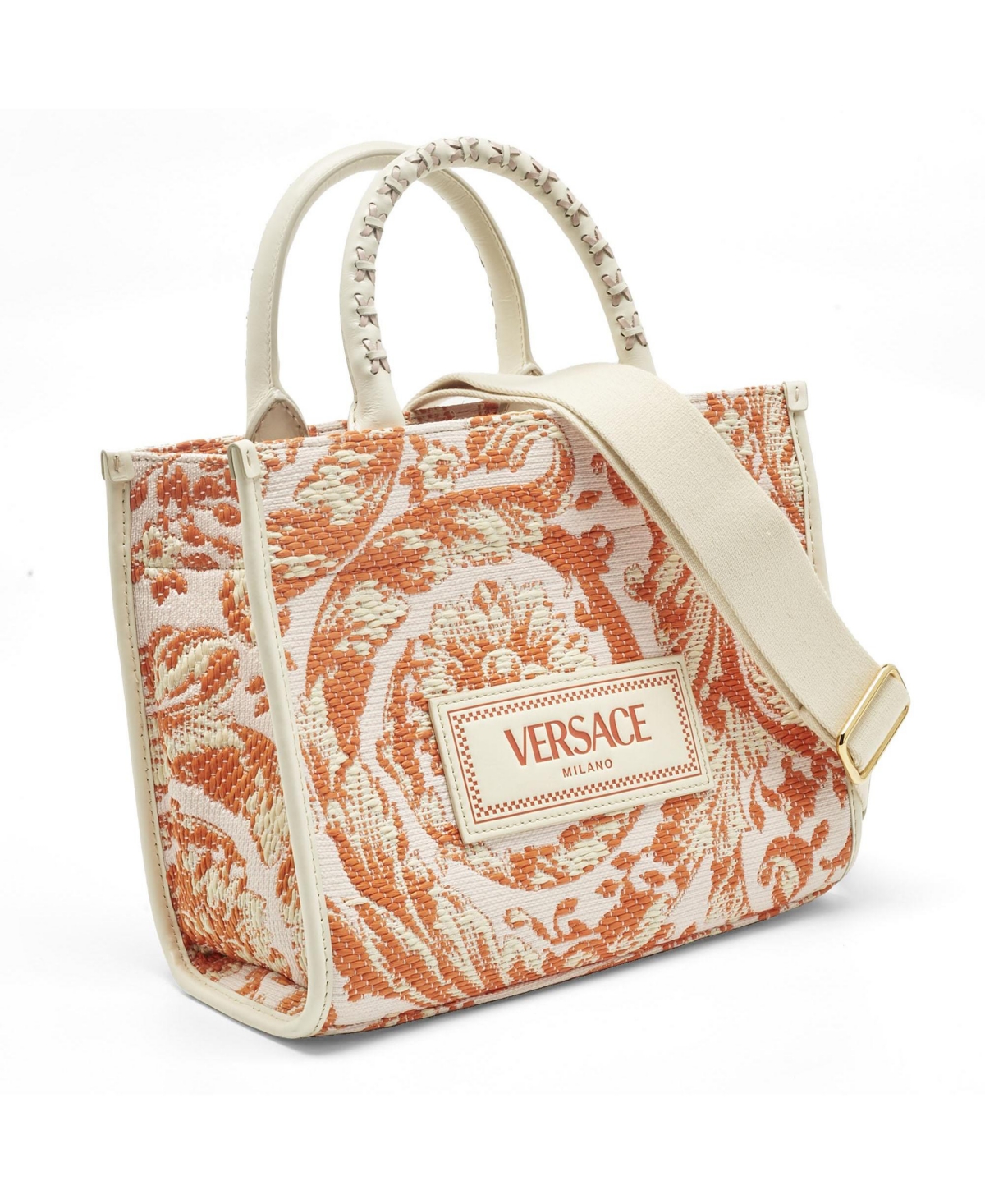 Pre-Owned Versace Women's Small Barocco Athena Raffia and Canvas Tote Bag