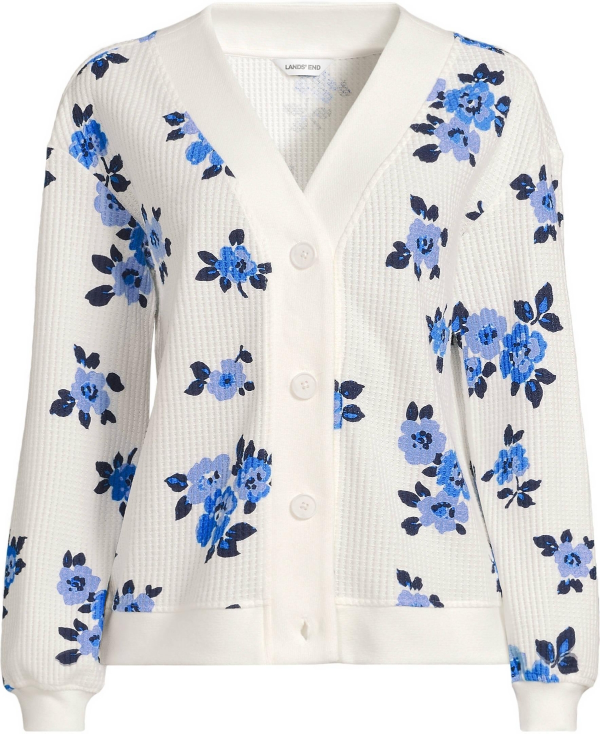 Lands' End Women's Long Sleeve Waffle V-neck Cardigan