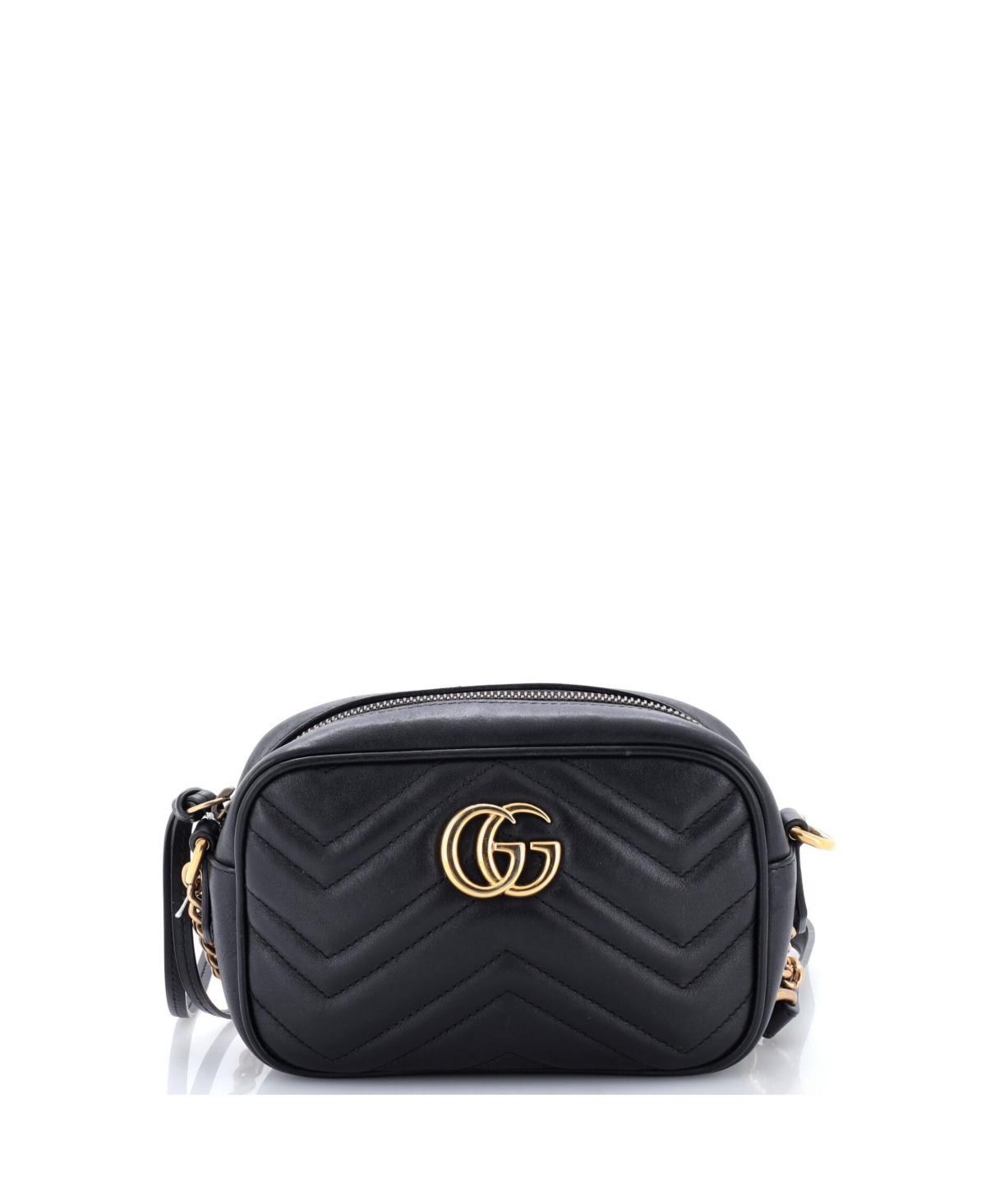 Pre-Owned Gucci Mini Gg Marmont Shoulder Bag Matelasse Leather - Black