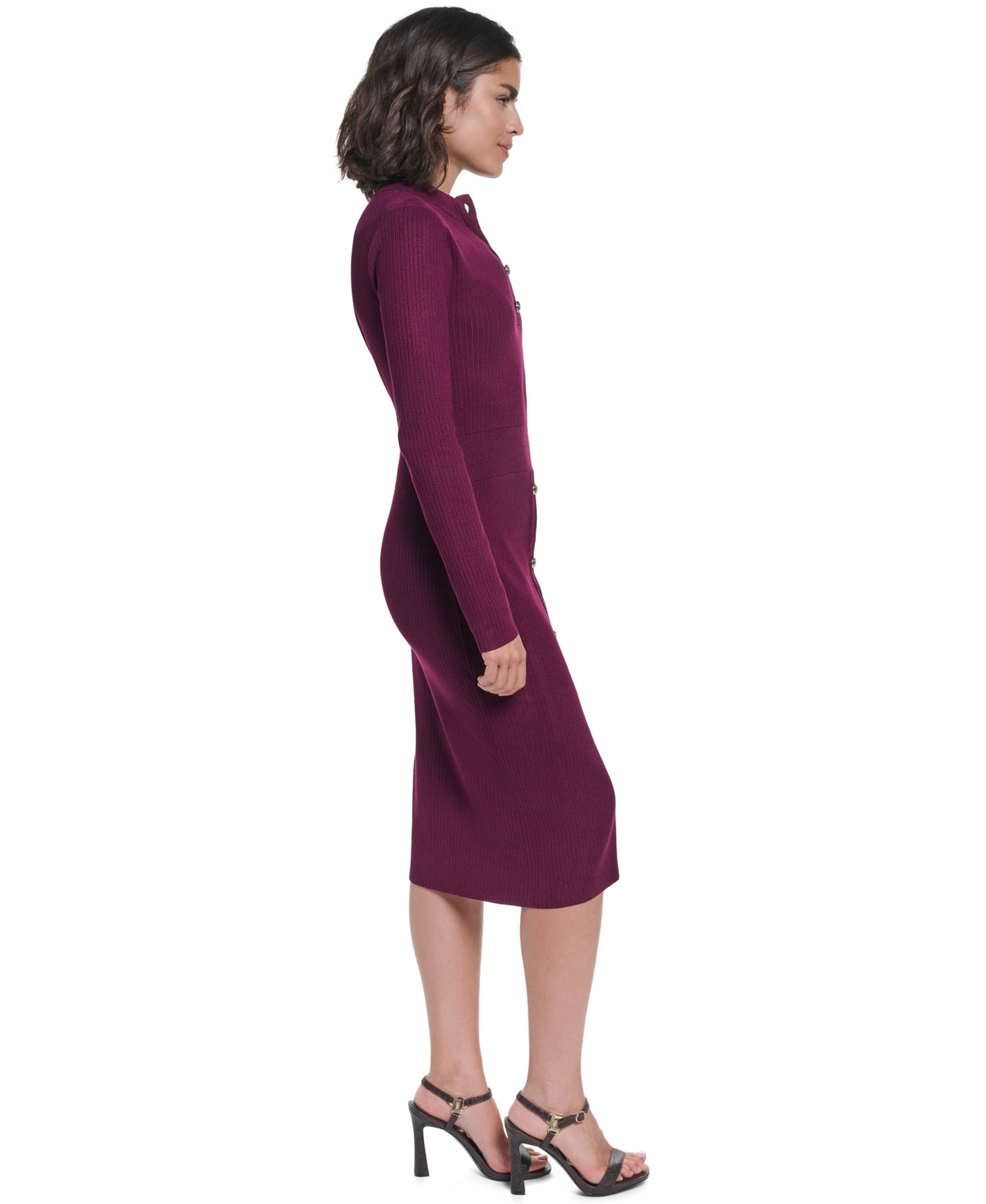 Women's Mock Neck Midi Button Front Sweater Dress