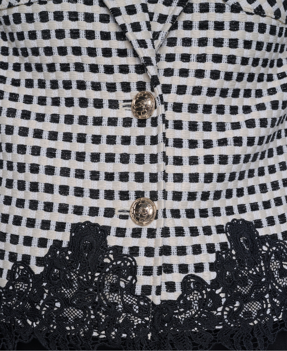 Karl Lagerfeld Paris Women's Plaid Lace-Trim Blazer