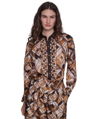 Women's Long-Sleeve Collared Geometric Blouse