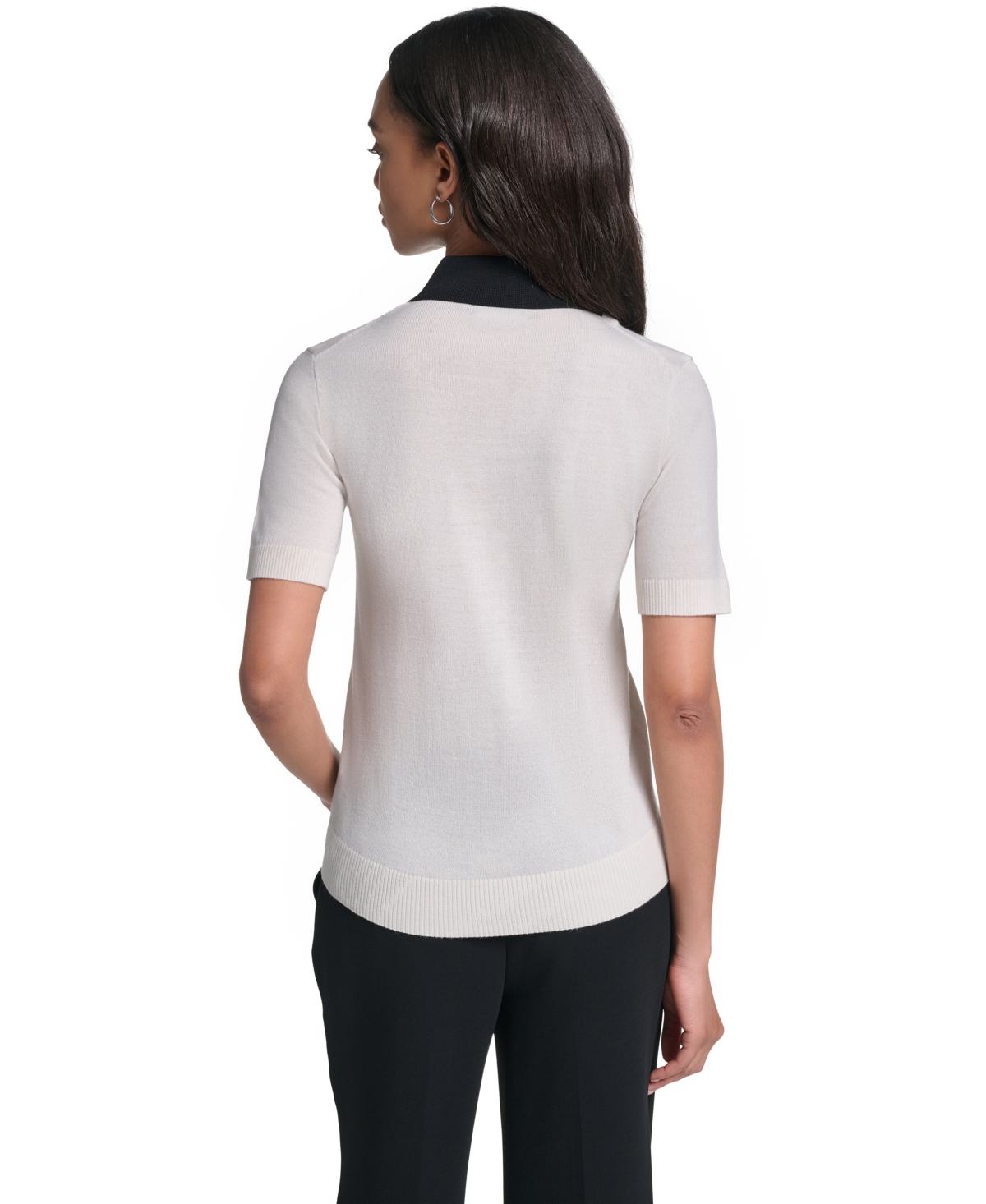 Karl Lagerfeld Paris Women's Merino Wool-Blend Short-Sleeve V-Neck Sweater