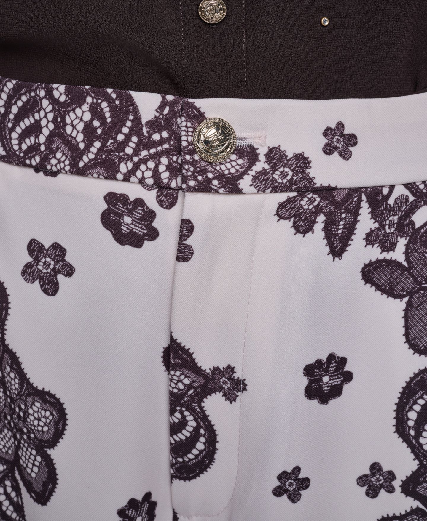 Женские брюки KARL LAGERFELD PARIS Printed Lace Wide-Leg, цвет: Берёзовый / Шоколадный — фото 7