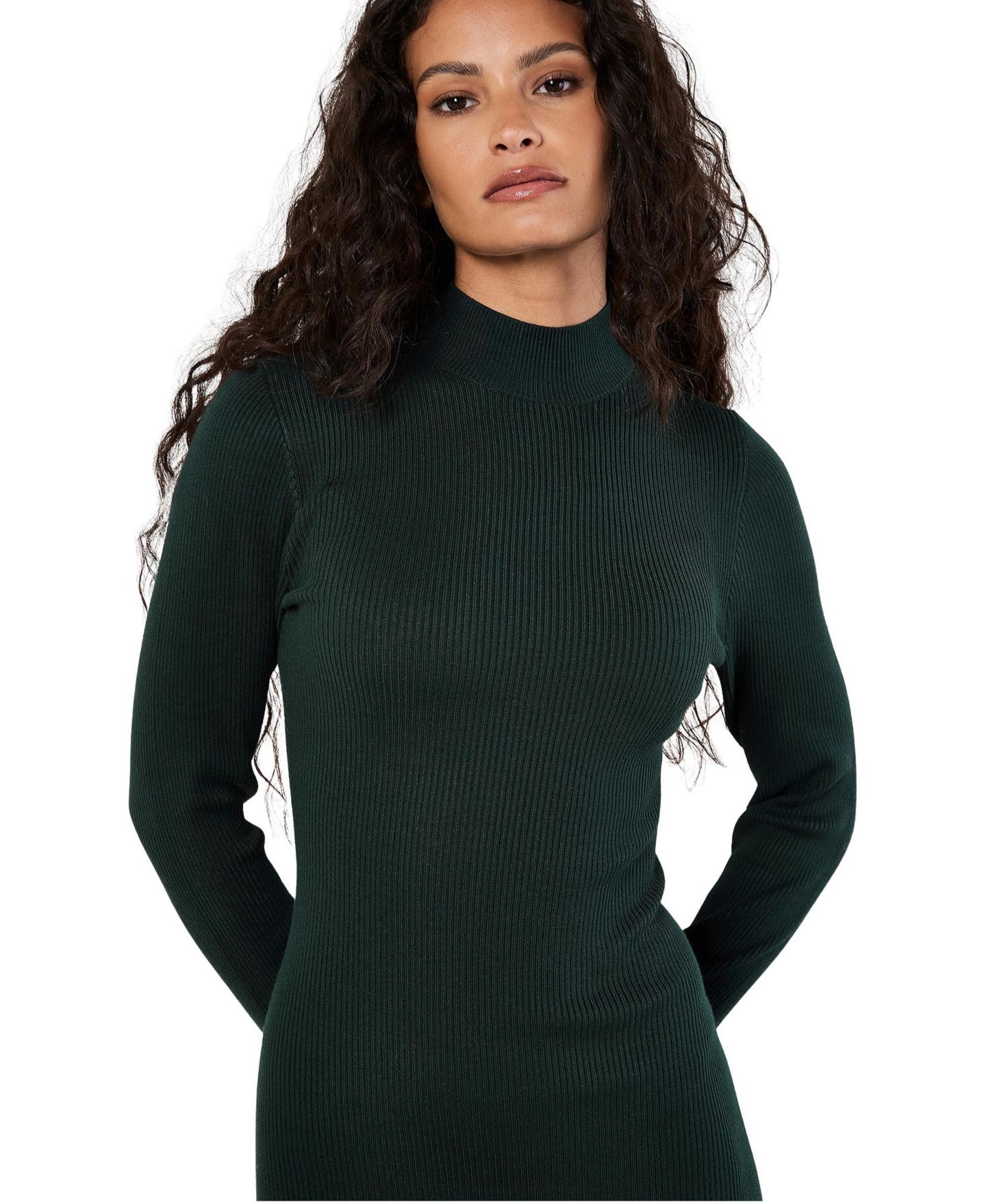 Женское платье Apricot Long-Sleeve Ribbed-Knit Mock-Neck Midi, цвет: Зелёный — фото 4