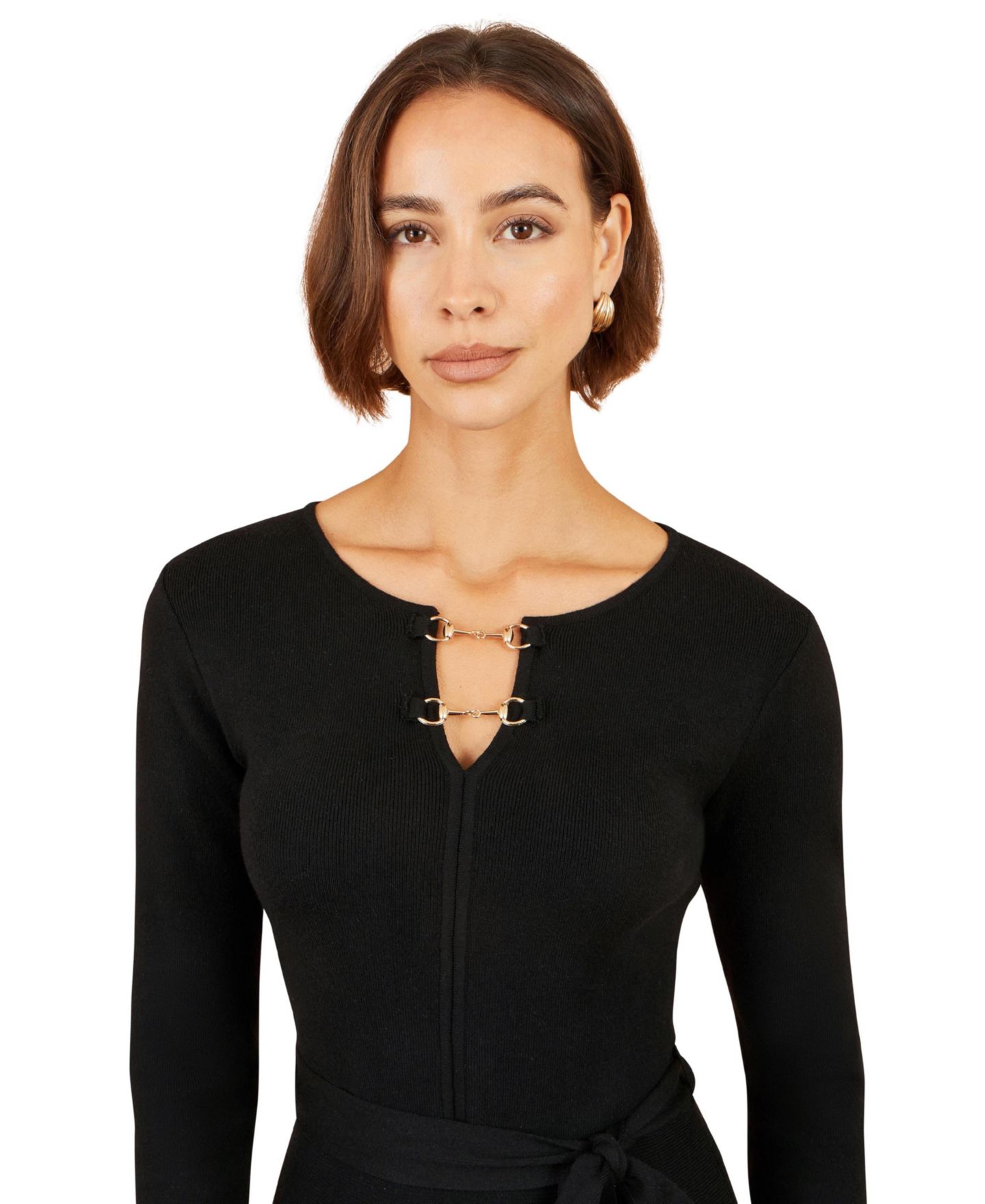 Женское платье Yumi Fit & Flare Long-Sleeve Sweater Dress, цвет: Чёрный — фото 5