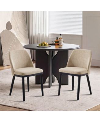 Comfort and Style Dining Chairs Set of 2, Upholstered Linen Accent Chair with Curved Backrest, Wooden Legs, Ergonomic and Sturdy for Kitchen