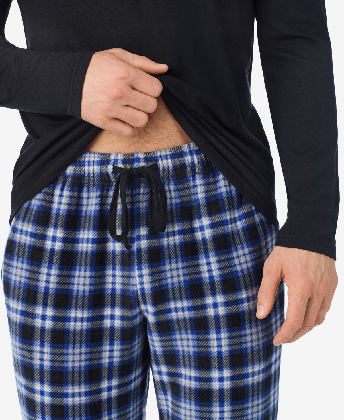 Cuddl Duds Men's Cabin Fleece Long-Sleeve Crewneck Pajama Top and Pants, 2-Piece Set