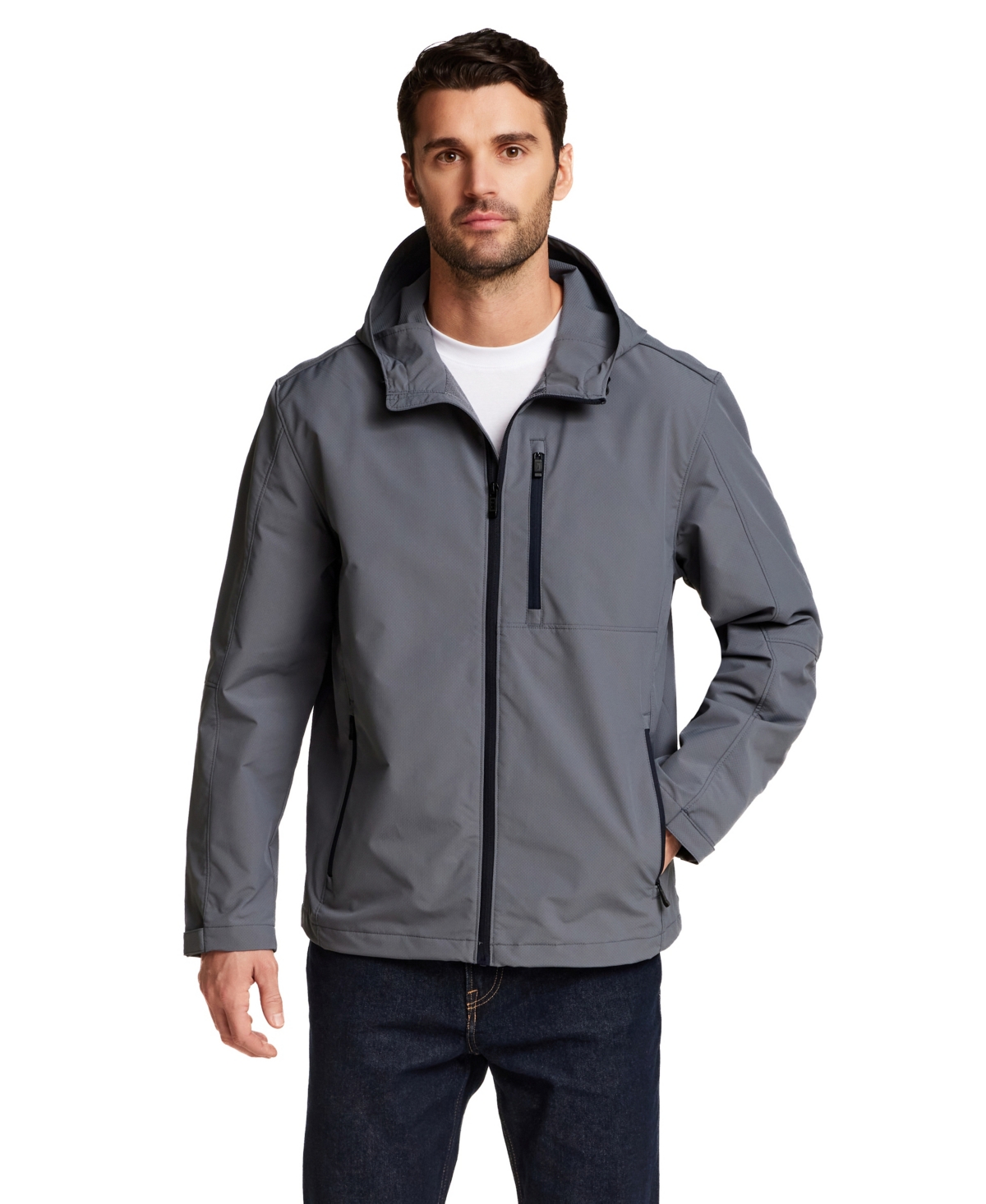 Weatherproof Men's Honey Lux Lightweight Hooded Zip-Front Rain Jacket