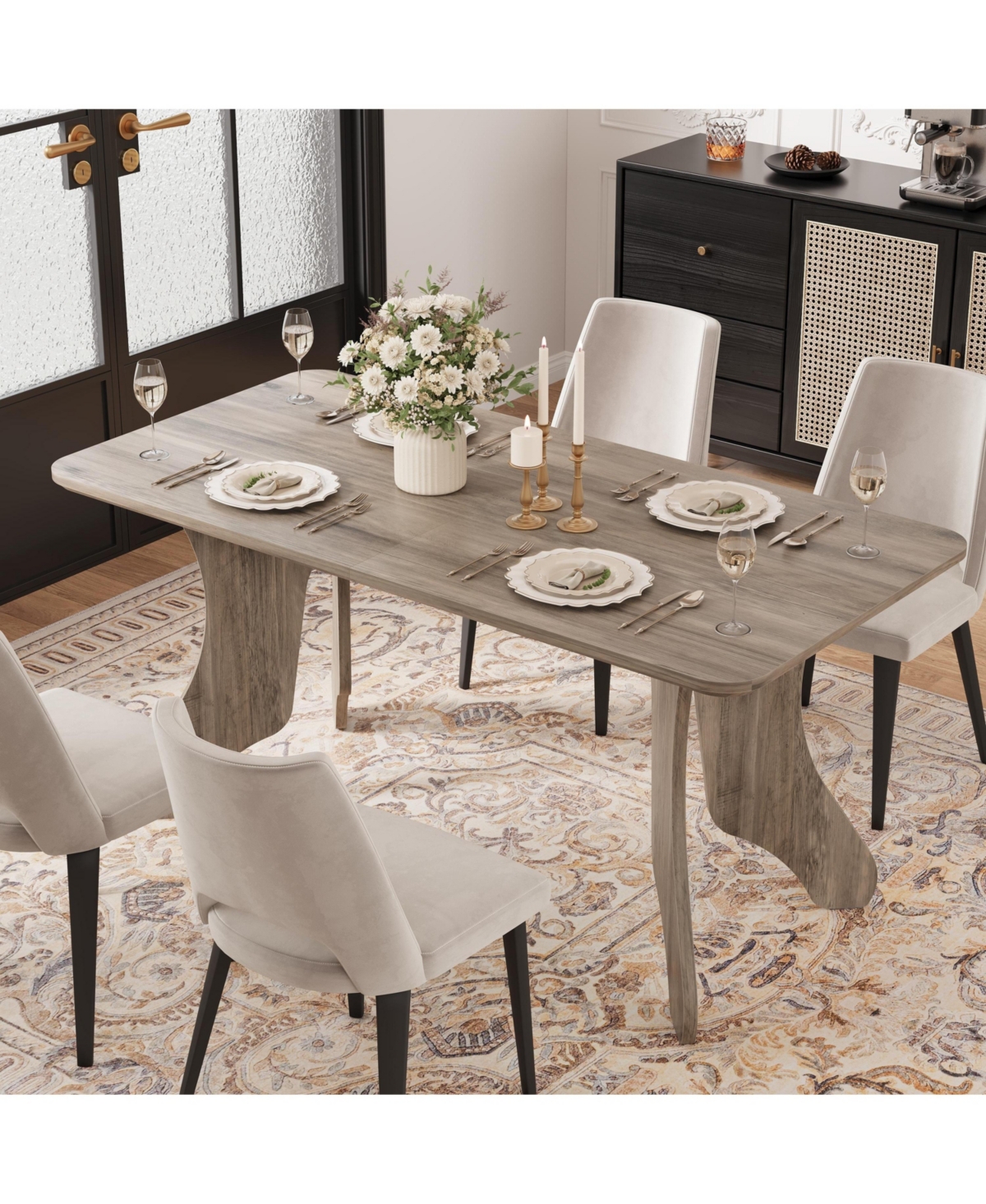 homfan 63 inch Rectangular Dining Table for 4 6 People, Antler Kitchen Table, Farmhouse for Dining Room Living Room Restaurant Office(Only Table)