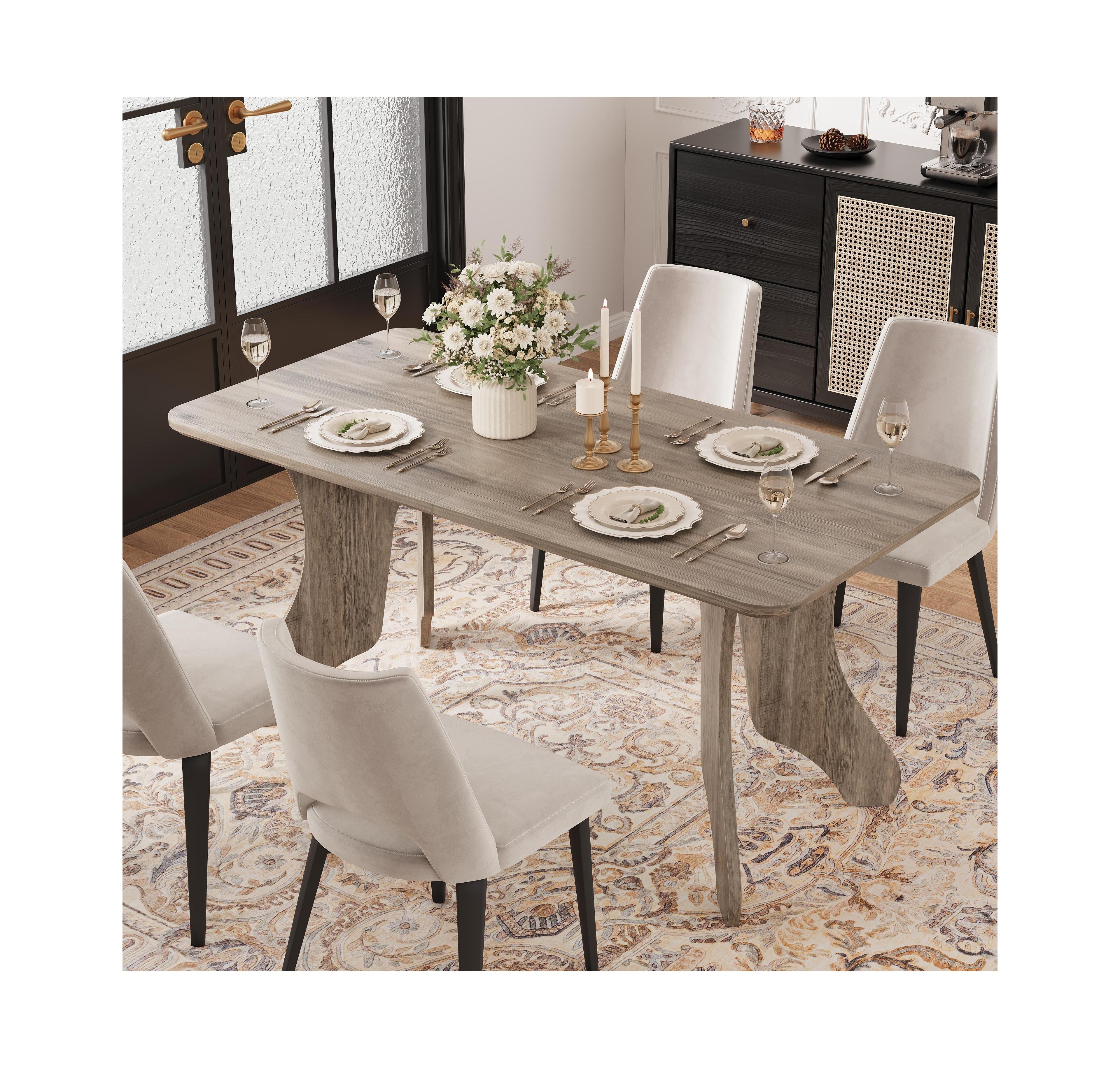 homfan 63 inch Rectangular Dining Table for 4 6 People, Antler Kitchen Table, Farmhouse for Dining Room Living Room Restaurant Office(Only Table)