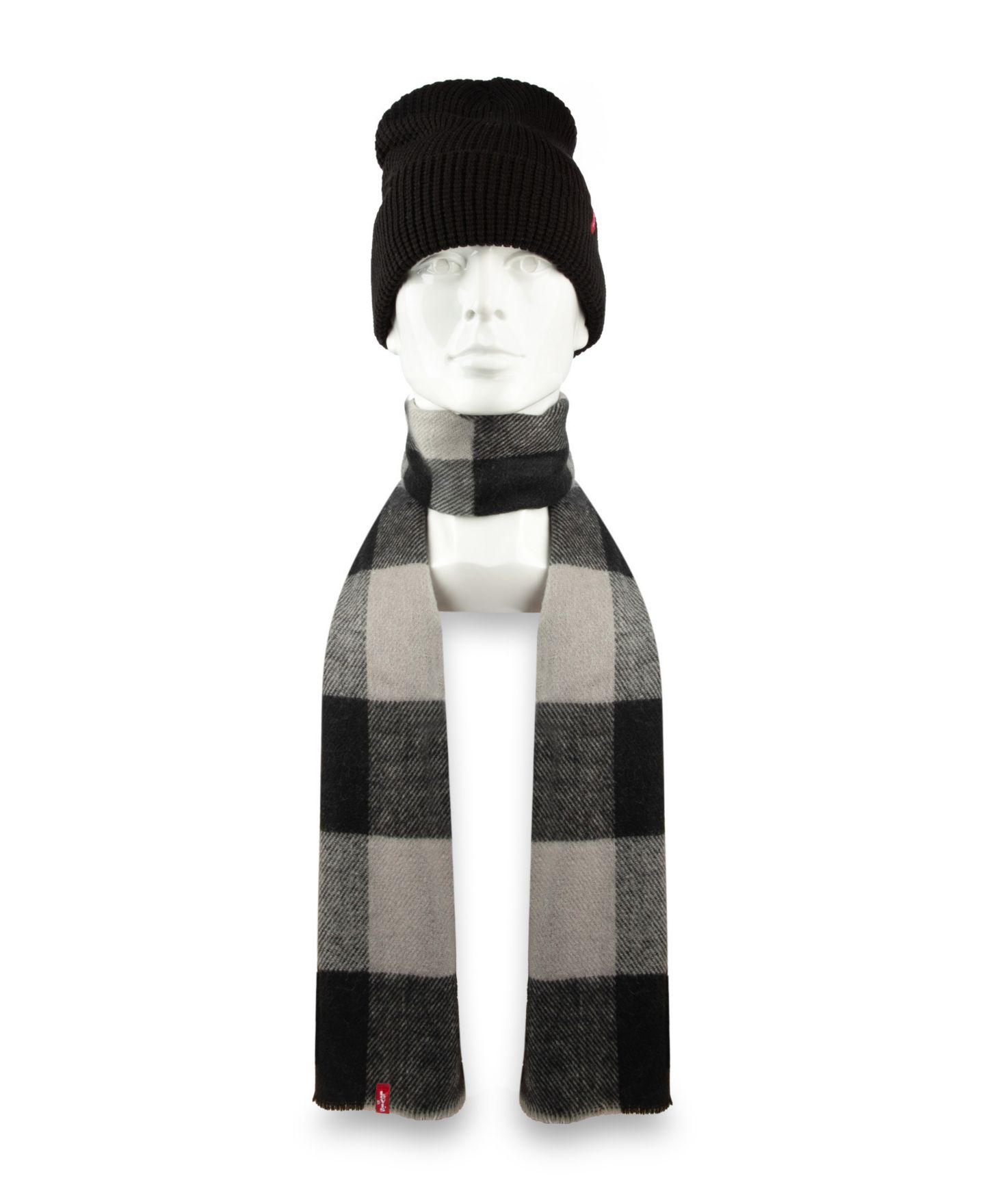 Мужские комплекты Levi's Waffle Knit Beanie & Buffalo Plaid Scarf, 2-Piece Set, цвет: Чёрный — фото 6