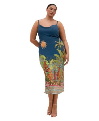 Plus Size Sadie Paradise Print Cowl Neck Midi Slip Dress