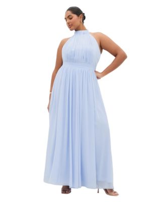 Plus Size Lucy Halter Pleat-Front Maxi Dress