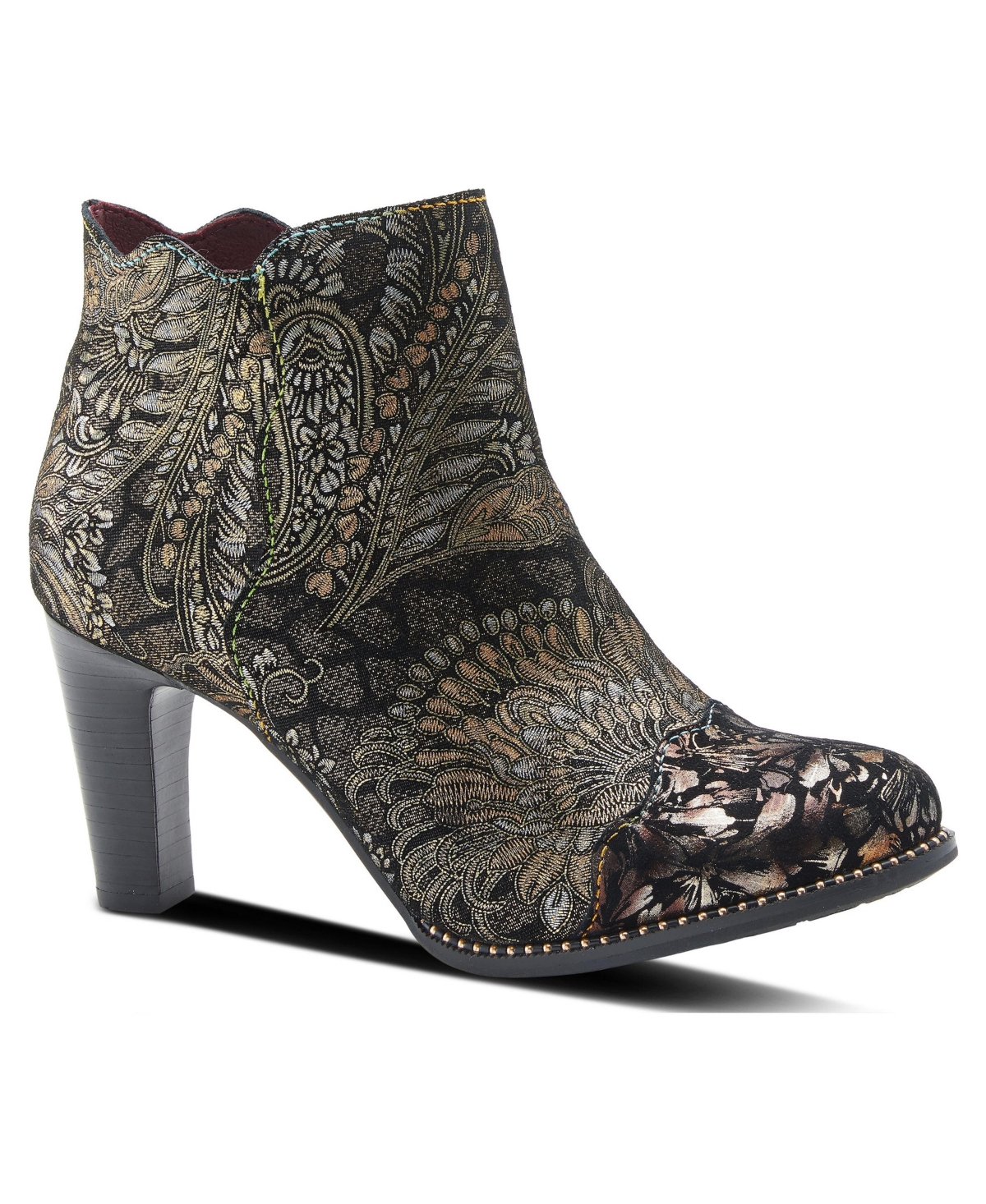 L'Artiste Womens Spring Step Smokinhot Women's Booties with Floral Embroidery - Bronze multi