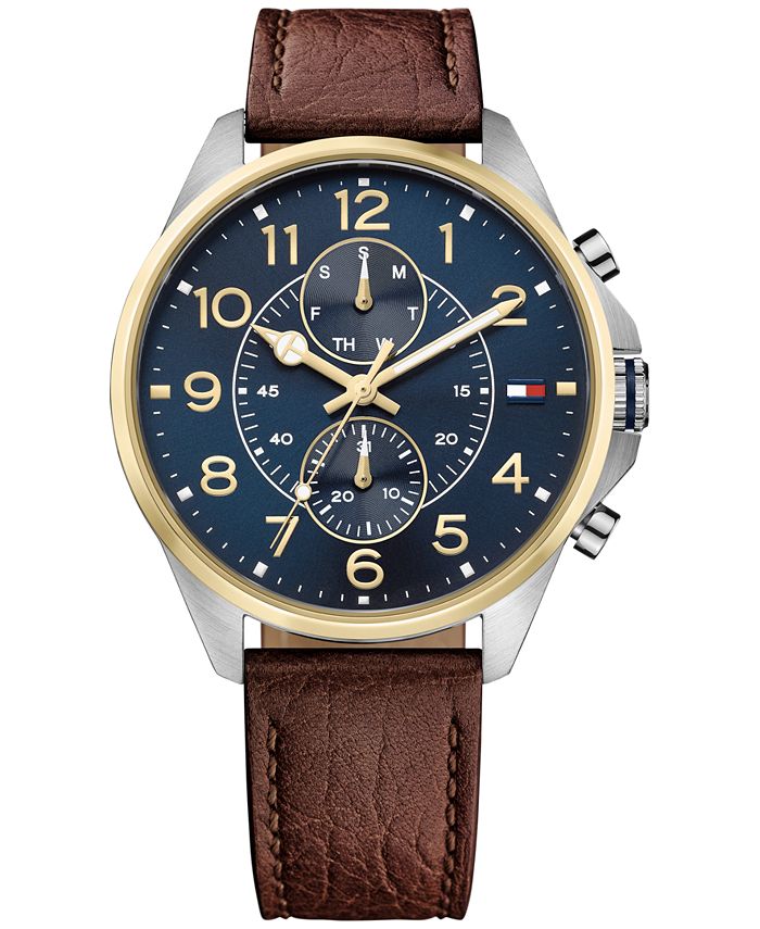 Tommy Hilfiger Men's Chronograph Casual Sport Brown Leather Strap Watch ...