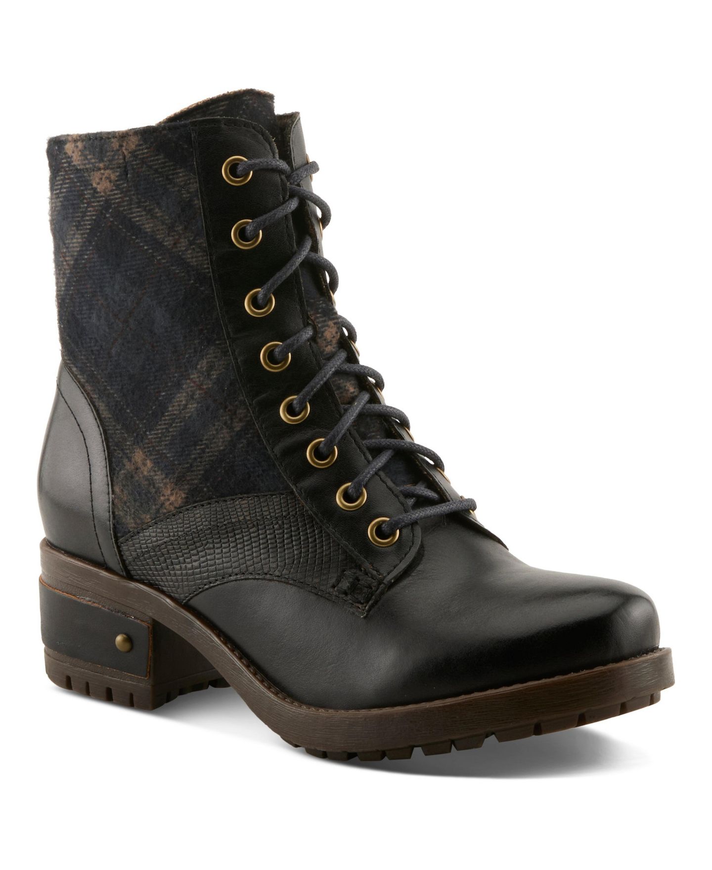Женские ботинки L'Artiste Marty-plaid Lace-up Boots with Heritage Styling, цвет: Чёрный разноцветный — фото 1